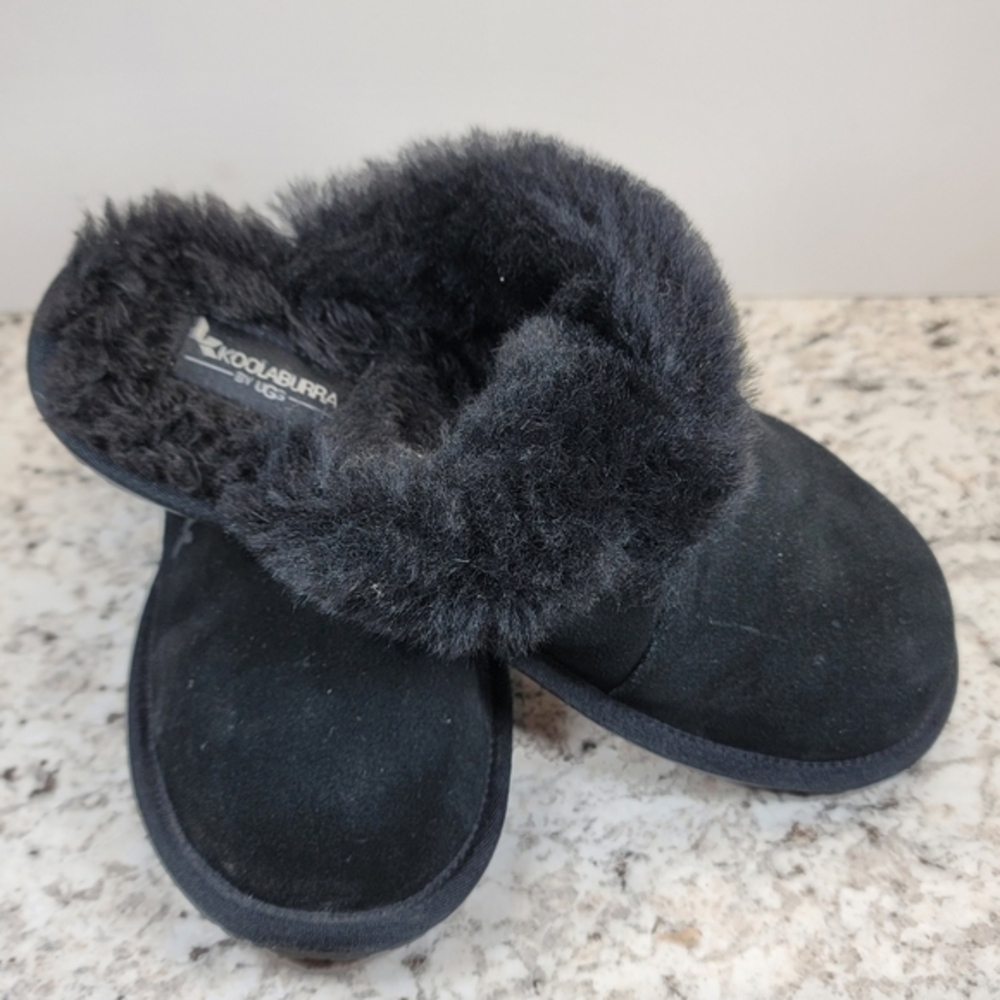 Koolaburra Milo by Ugg Black Suede Slip on Mule Slipper Slides Size 10